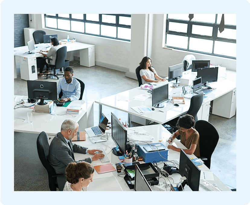 Team collaborating in office